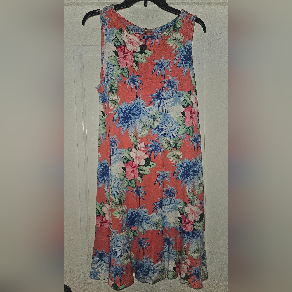 Tommy Bahama Tropical Floral Midi Dress - Coral, Blue, Green
